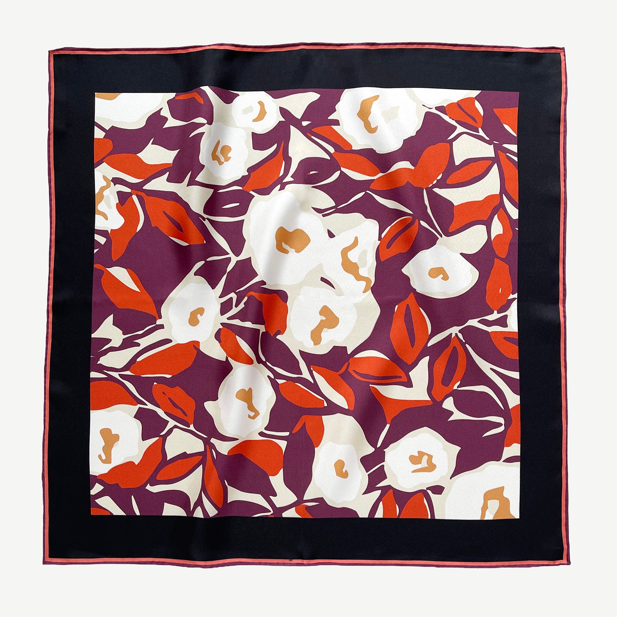 Berry Blossom Silk Scarf - 53cm Hand-Rolled Bandana Neck Scarf