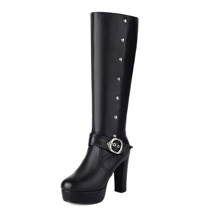Petite Feet Chunky Heel Under Knee Platform Boots