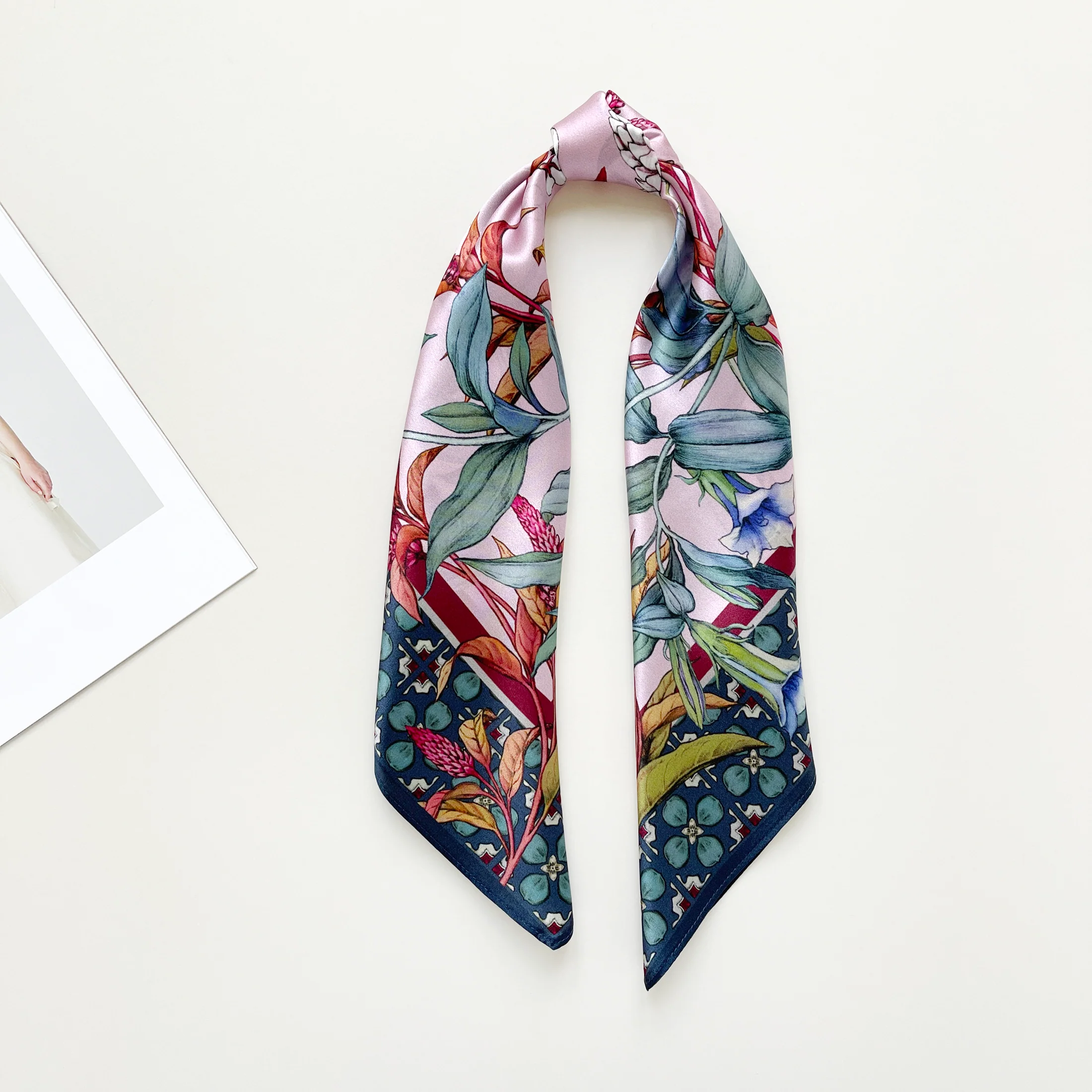 Pink Botanical Bliss Silk Square Scarf - 65cm Women's Bandana Scarf