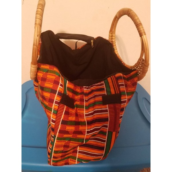 African Kente Printed Bag Purse Wax Cotton Traditional  Wicker Handle Bags Hand-Crafted Tote Purse Kent Women Bag