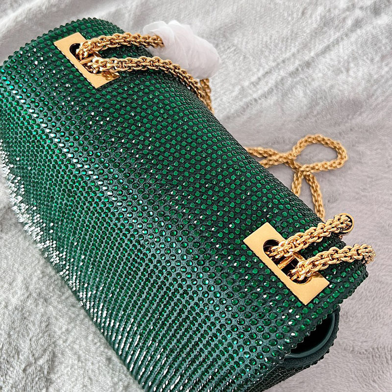 Messenger Bags High End Custom Design Golden Chain Purse Luxury Green Diamond Women's Handbags Luxury Hand Bags Women Bags