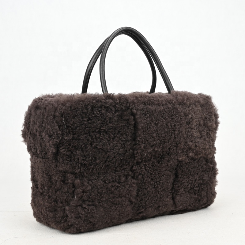 Real Wool Bags Fur Handbags Women Brand Name Winter Handbags Real Leather Purse Custom Made Logo Bag Large Natural Lady Lambskin