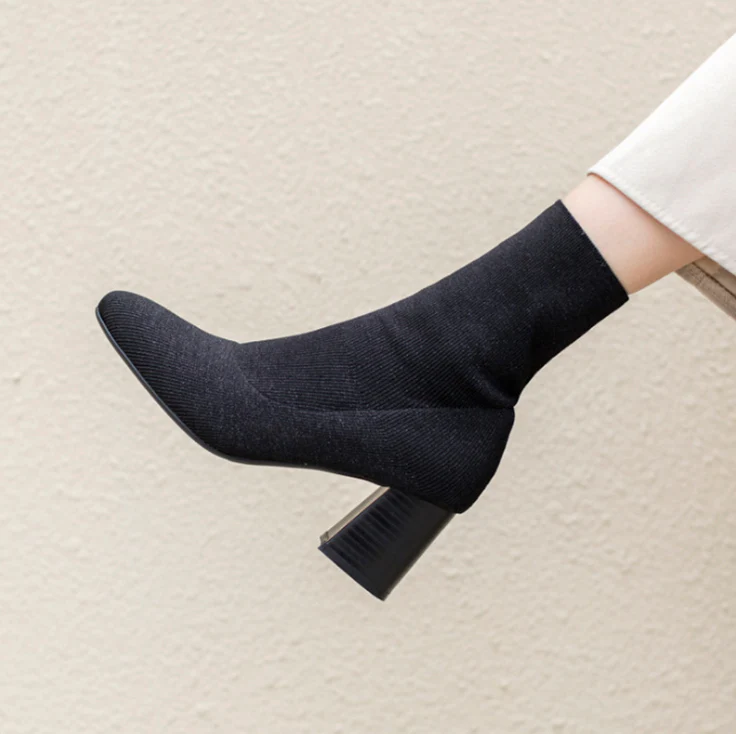 Petite Slip On Chunky Heel Short Boots