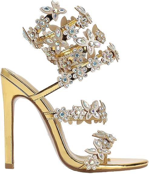 Women’s Sparkly Diamante High Heel Spiral Strap Sandals