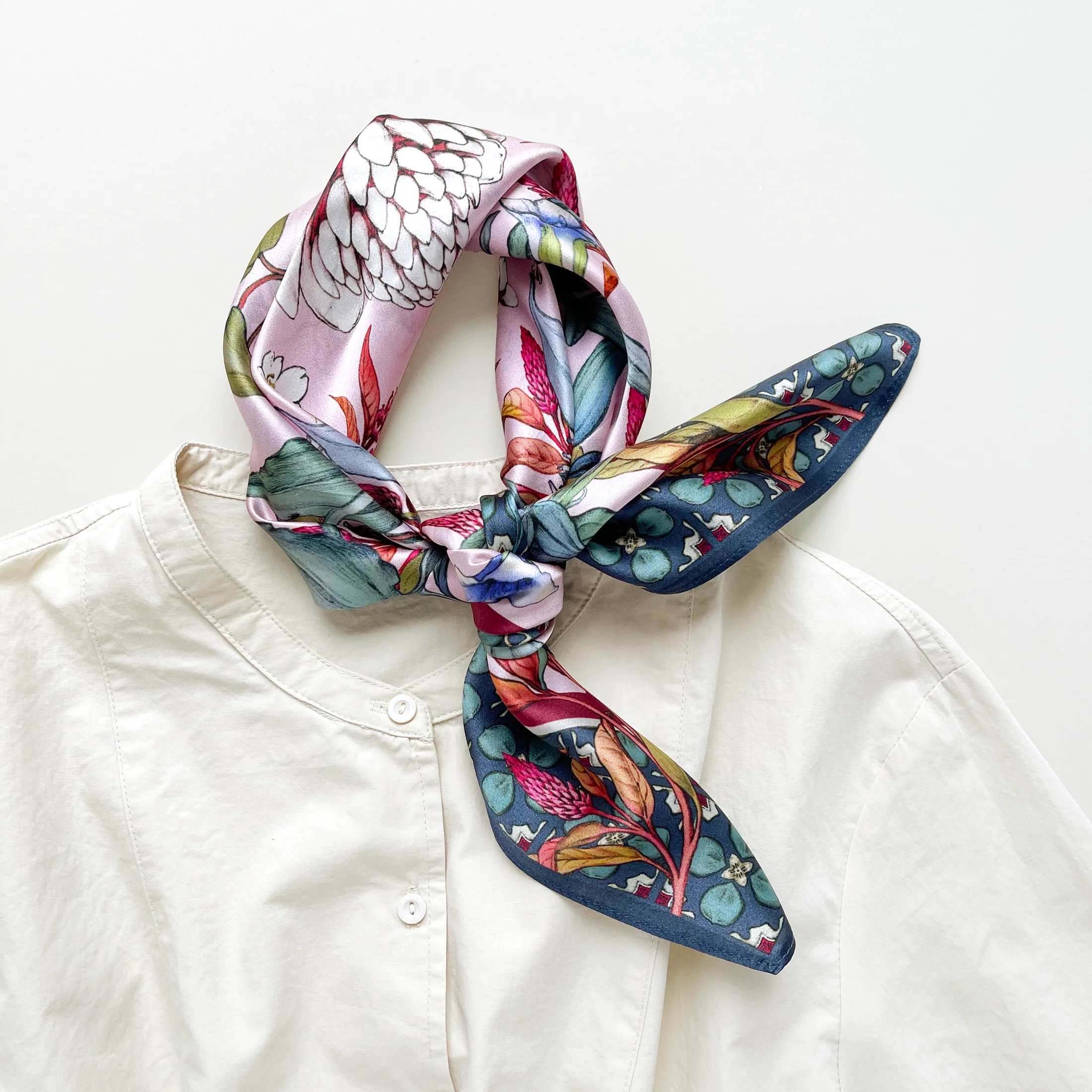 Pink Botanical Bliss Silk Square Scarf - 65cm Women's Bandana Scarf