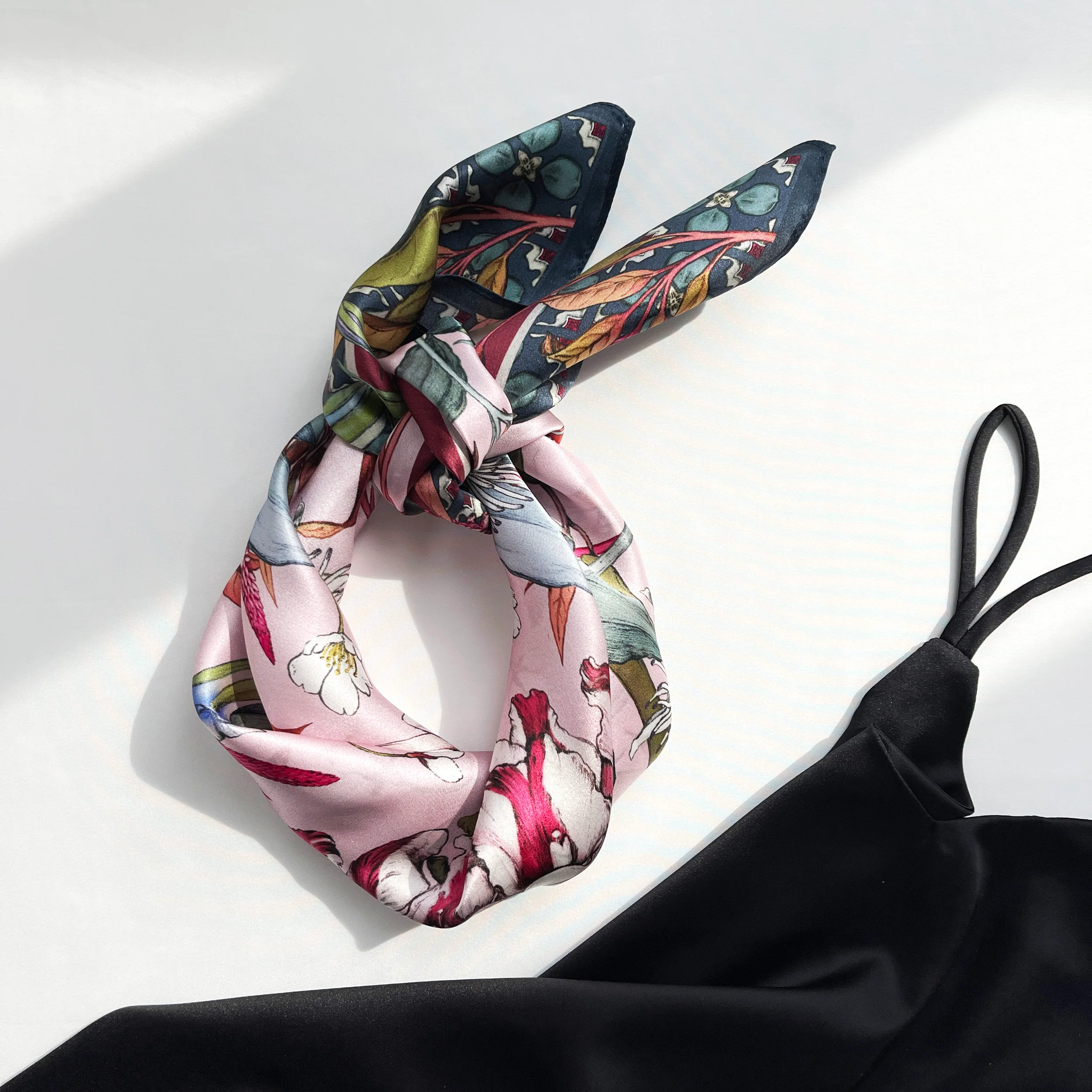 Pink Botanical Bliss Silk Square Scarf - 65cm Women's Bandana Scarf