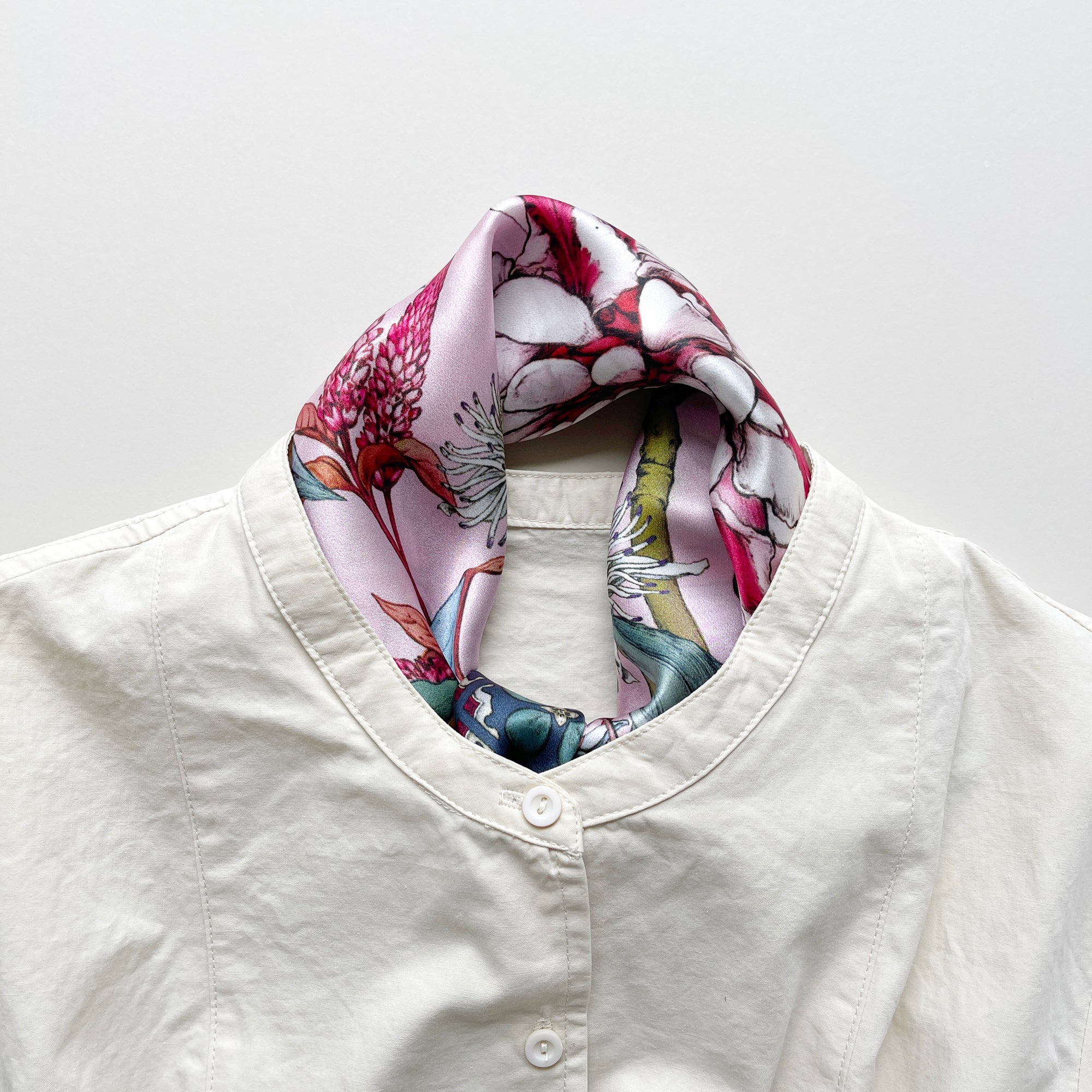 Pink Botanical Bliss Silk Square Scarf - 65cm Women's Bandana Scarf