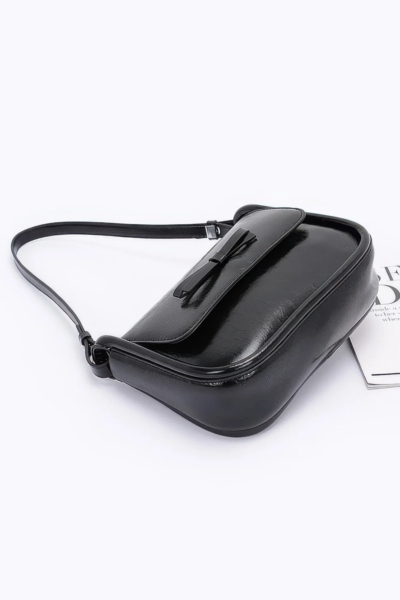 Faux Leather Bow Flap Bag
