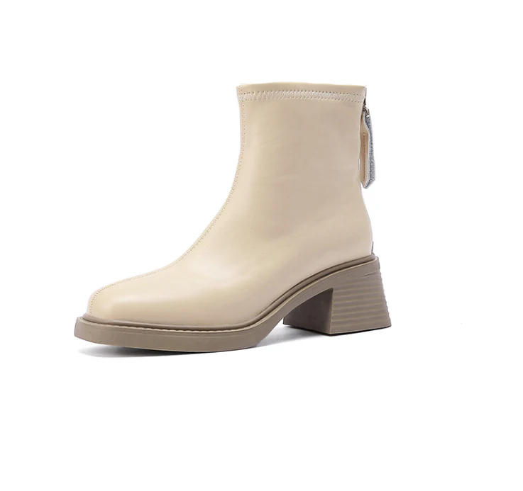 Women's Small Feet Block Heel Back Zipper Boots