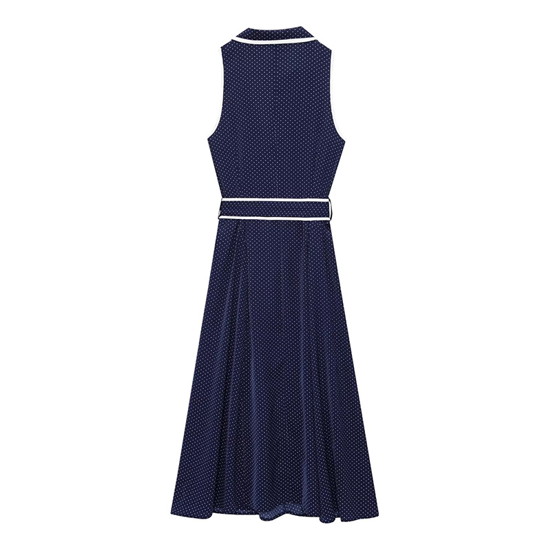 Autumn Women's Clothing 2025 New Fashion Polka Dot Shirt Dress Retro Belt Sleeveless Casual Female Midi Dress