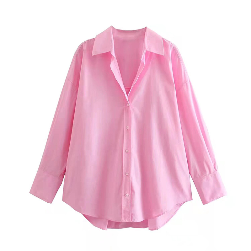 New Women's Clothing 2024 Fashion Solid Color Poplin Shirt Retro Lapel Long Sleeve Casual Top