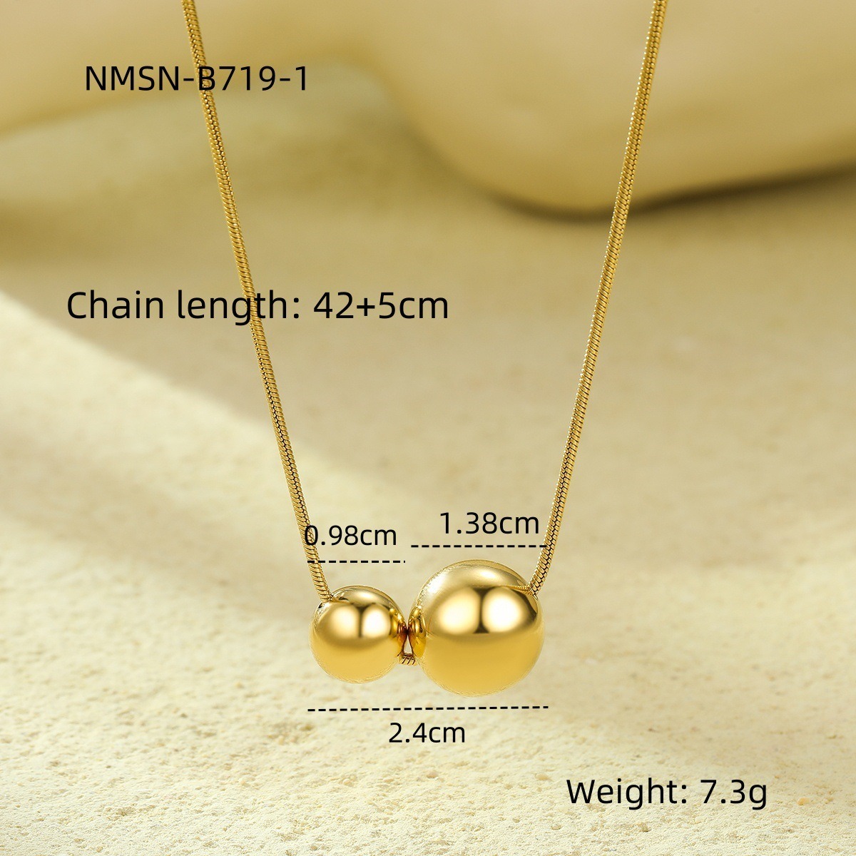 Anti-tarnish Stainless Steel Double Ball Charm Necklace 18k Gold Plated Simple Design Pendant Choker for Women Girls