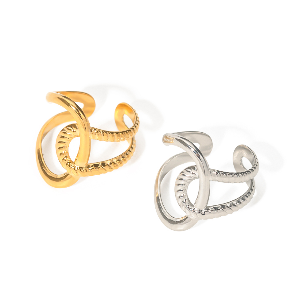 Waterproof Silver Gold Plated Stainless Steel Jewelry Adjustable Layer Twist Charm Opening Rings for Women