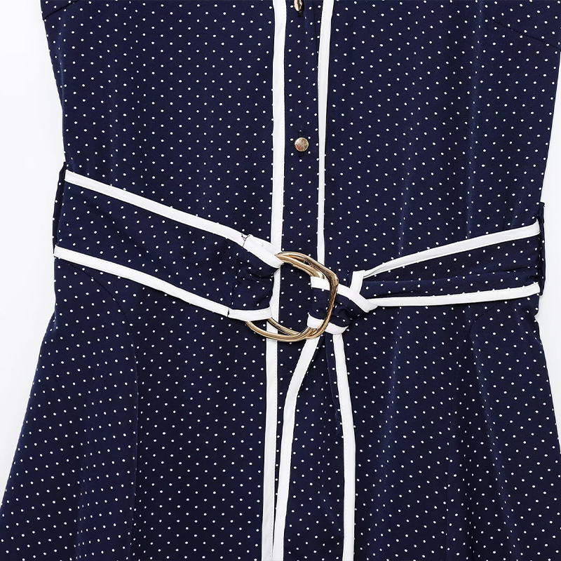 Autumn Women's Clothing 2025 New Fashion Polka Dot Shirt Dress Retro Belt Sleeveless Casual Female Midi Dress
