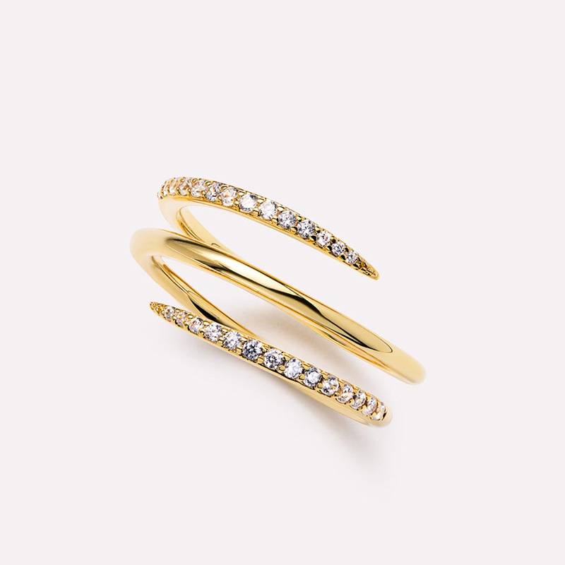 Fashion Three-layer Zircon Unique Adjustable Finger Ring for Women European Spring-shaped 925 Sterling Silver Jewelry