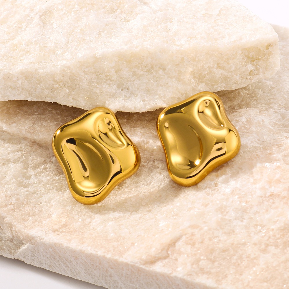 Waterproof 18k Gold Plated Stainless Steel Irregular Square Shape Stud Earrings for Women Fashion Chunky Earring Jewelry