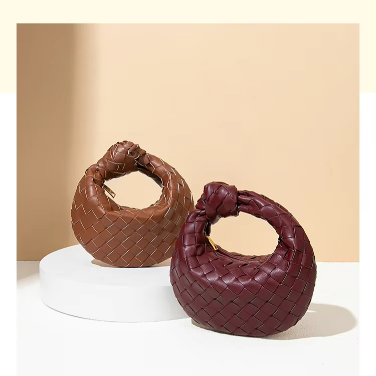 Luxury Woven Braided Mini Handbag Fashion Handmade Vegan PU Leather Purse with Knot 2025 Summer Handwoven Half Moon Bag
