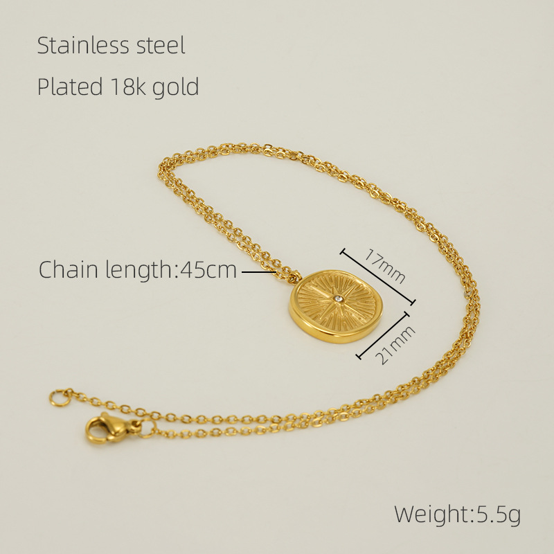 Waterproof Circular Coin Pendant Necklace Euramerican Stainless Steel Zirconia Star Necklaces Jewelry