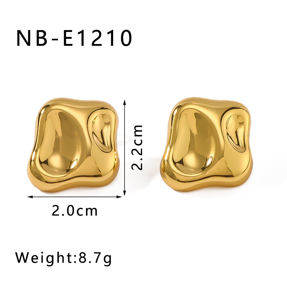 Waterproof 18k Gold Plated Stainless Steel Irregular Square Shape Stud Earrings for Women Fashion Chunky Earring Jewelry