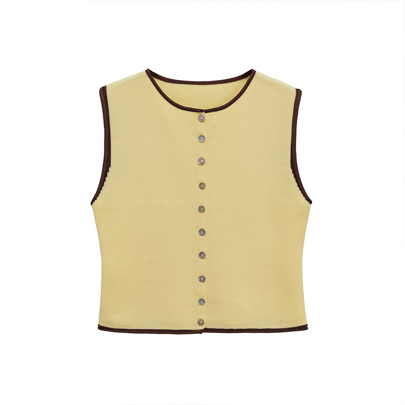 Autumn Women's Clothing 2025 New Fashion Stitching Knitted Vest Vest Retro Round Neck Sleeveless Casual Cardigan Vest
