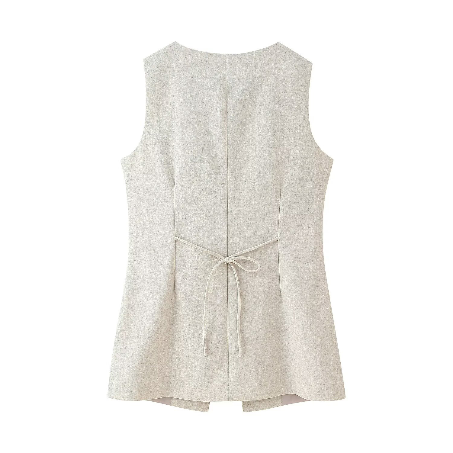 Summer Women's Clothing 2025 New Fashion Multi-breasted Vest Vest Top Retro Round Neck Sleeveless Casual Women's Top