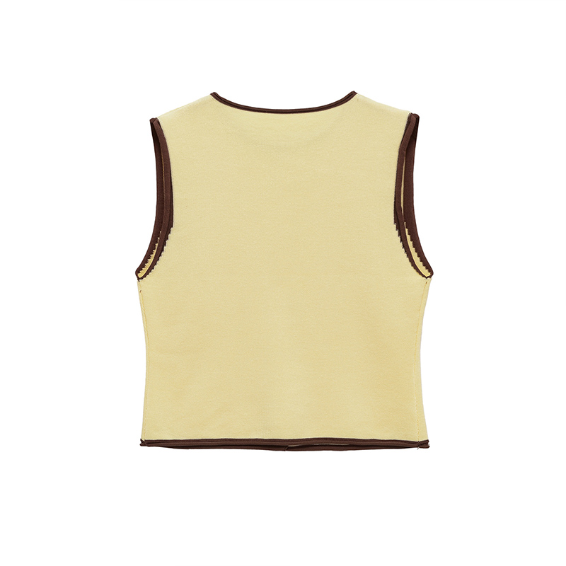Autumn Women's Clothing 2025 New Fashion Stitching Knitted Vest Vest Retro Round Neck Sleeveless Casual Cardigan Vest