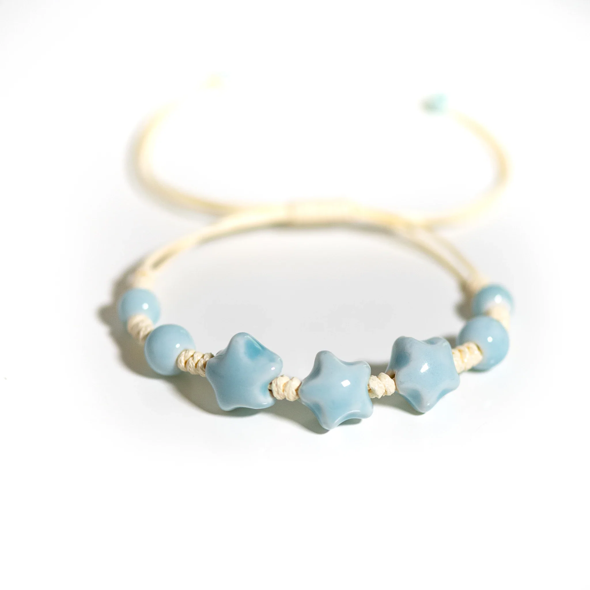 Handmade Colorful Ceramic Star Bracelet Adjustable Braided Wax Cord Unique Fashion Accessory