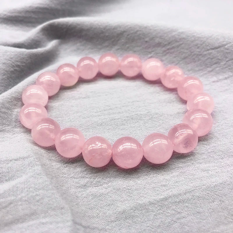 Pink Rose Powder crystal Quartz Natural Stone Streche Bracelet Elastic Cord Pulserase Jewelry Beads Lovers woman Gift