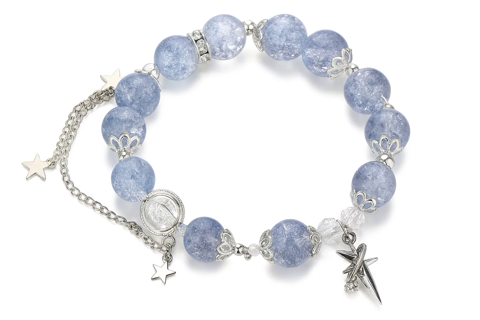 Niche Design Star Chain Tassel Bracelet for Women Fantasy Blue Crystal Beads Elastic Rope Bracelet Best Friend Jewelry Gifts