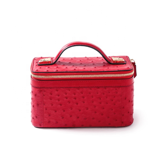 Custom Made Luxury Genuine Ostrich Leather Kits Bag Travel Toiletry Makeup Cosmetic Bags Cases for Women Custom Logo