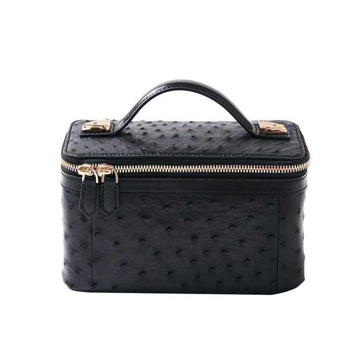 Custom Made Luxury Genuine Ostrich Leather Kits Bag Travel Toiletry Makeup Cosmetic Bags Cases for Women Custom Logo