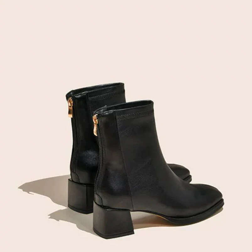 Small Feet Women's Block Heel Back Zipper Boots