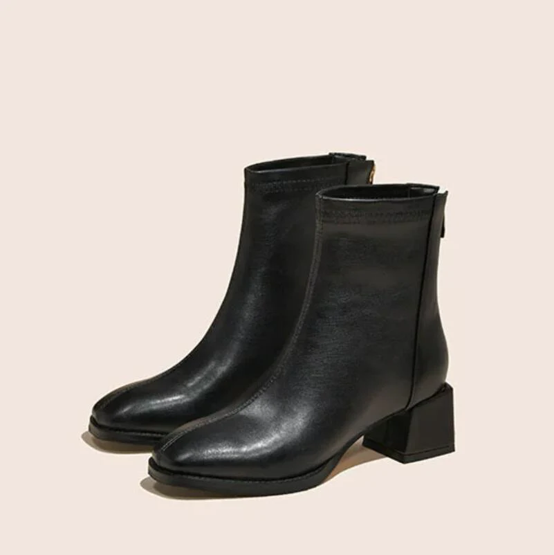 Small Feet Women's Block Heel Back Zipper Boots