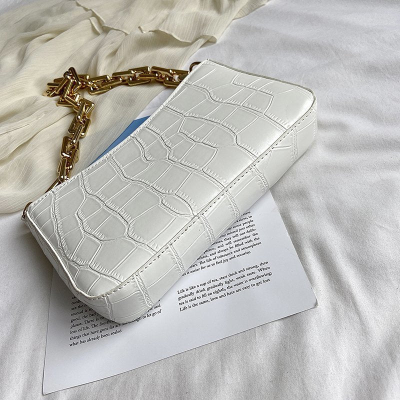 Women Solid Color Metal Chain Shoulder Handbags Female Travel Fashion Hand Bag