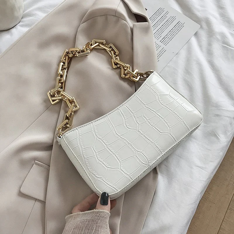 Women Solid Color Metal Chain Shoulder Handbags Female Travel Fashion Hand Bag