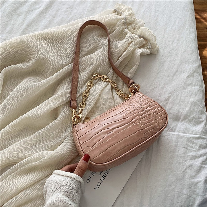 New Fashion Crocodile Pattern Baguette Bags MINI PU Leather Shoulder Bags