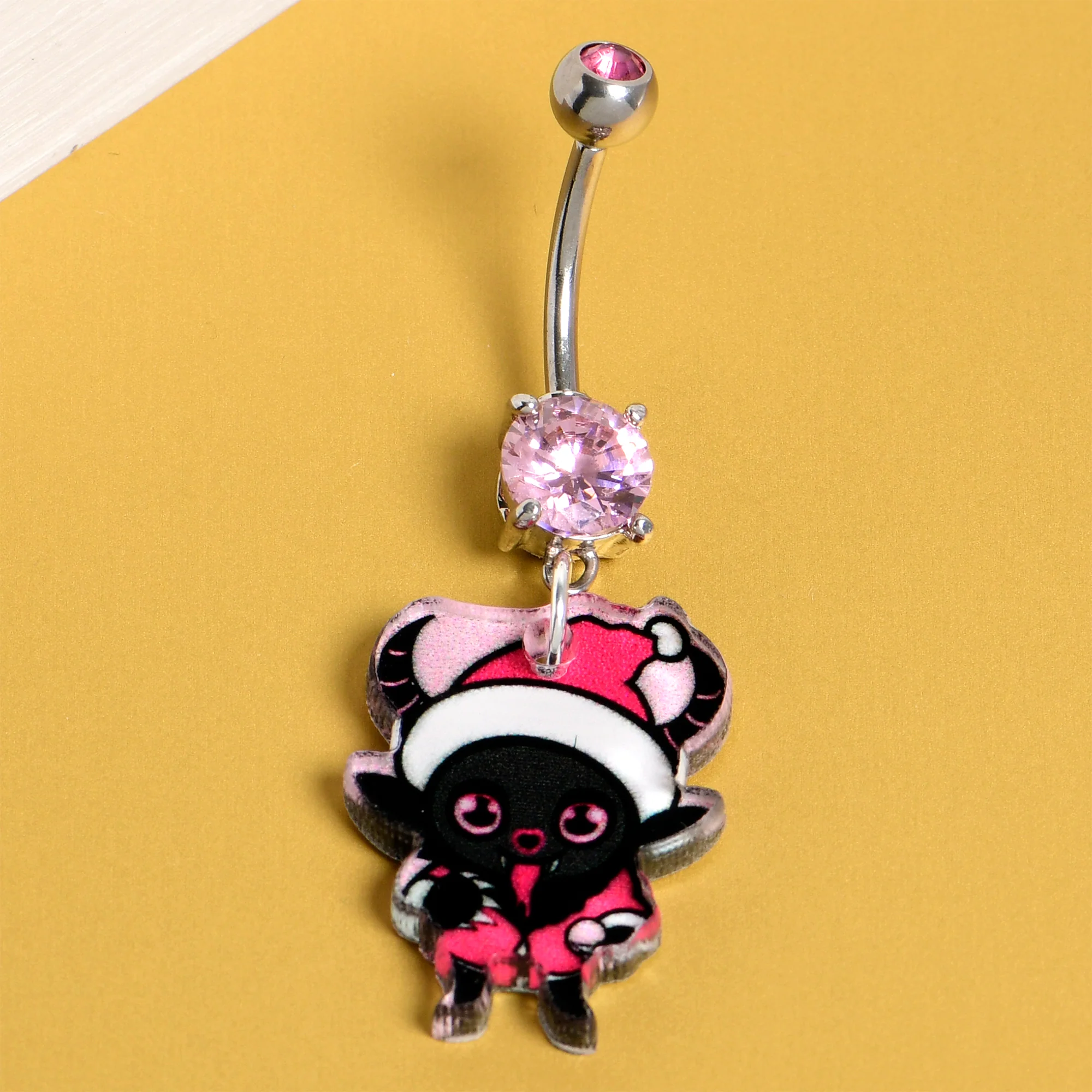 Pink Double Gem Holiday Krampus Dangle Christmas Belly Ring