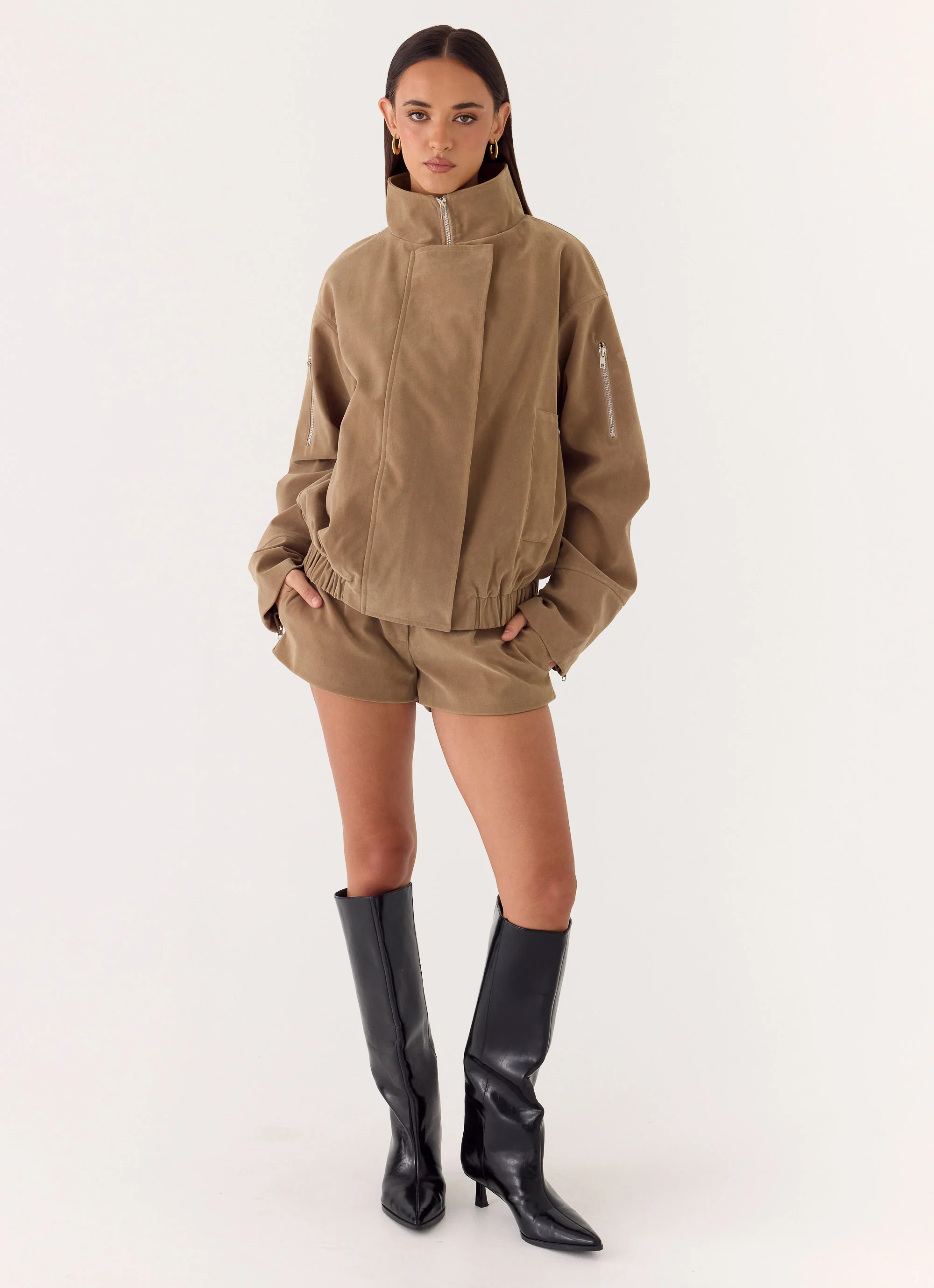 Faux Suede Jacket - Taupe