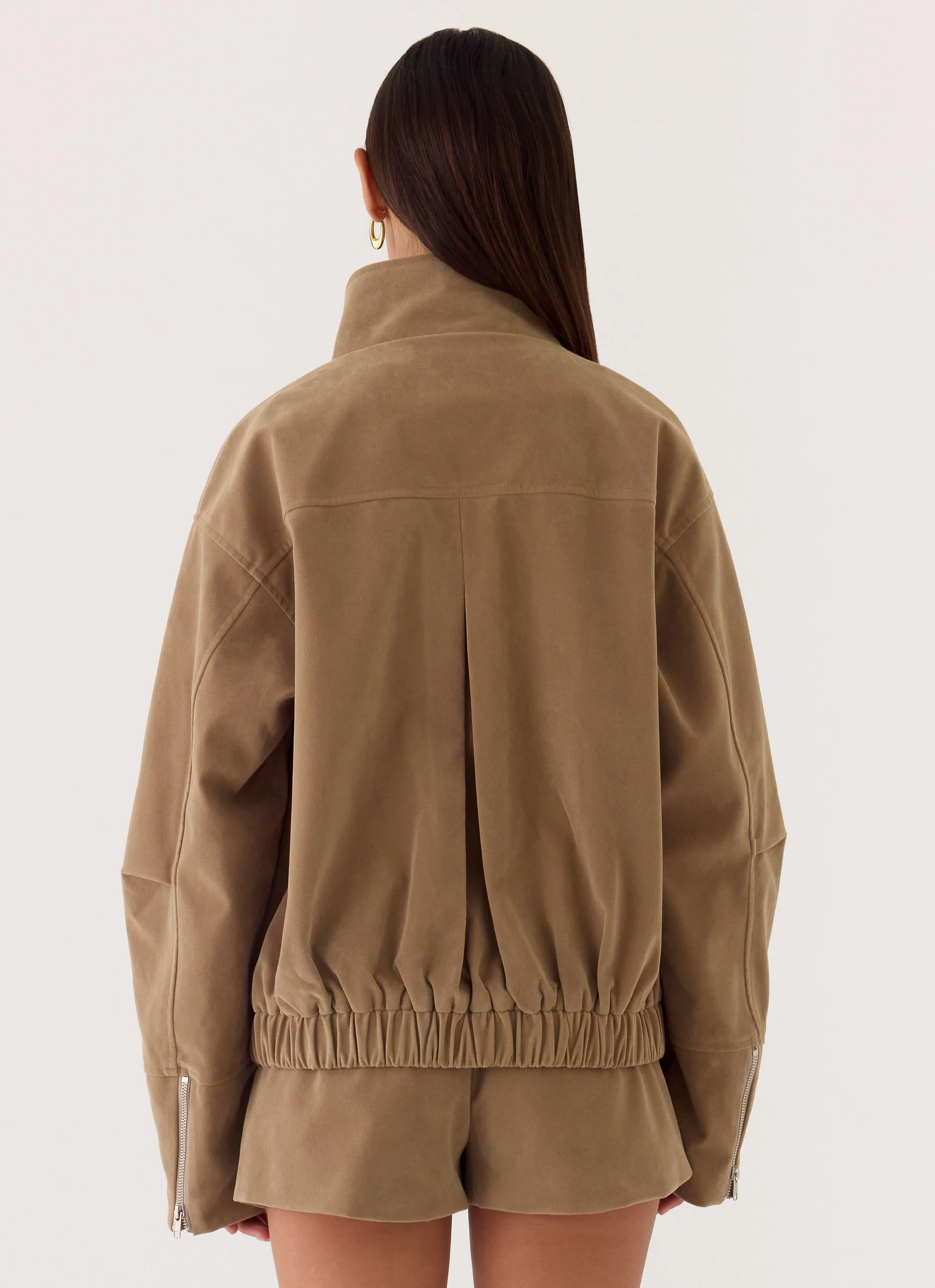 Faux Suede Jacket - Taupe
