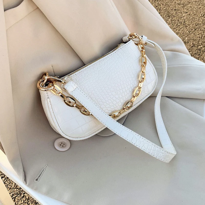 New Fashion Crocodile Pattern Baguette Bags MINI PU Leather Shoulder Bags