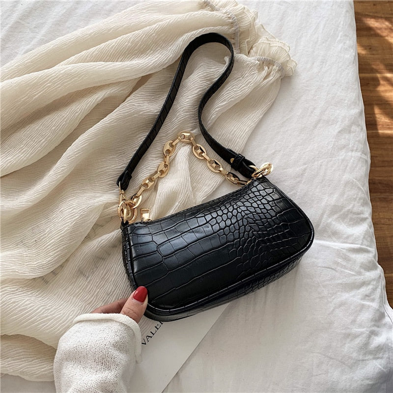 New Fashion Crocodile Pattern Baguette Bags MINI PU Leather Shoulder Bags
