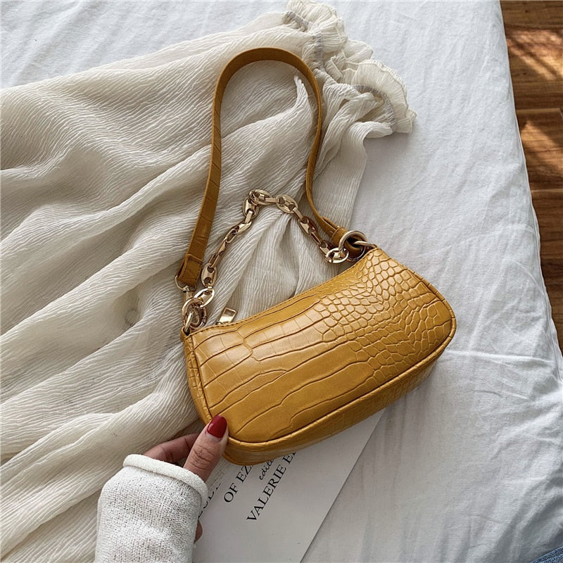 New Fashion Crocodile Pattern Baguette Bags MINI PU Leather Shoulder Bags