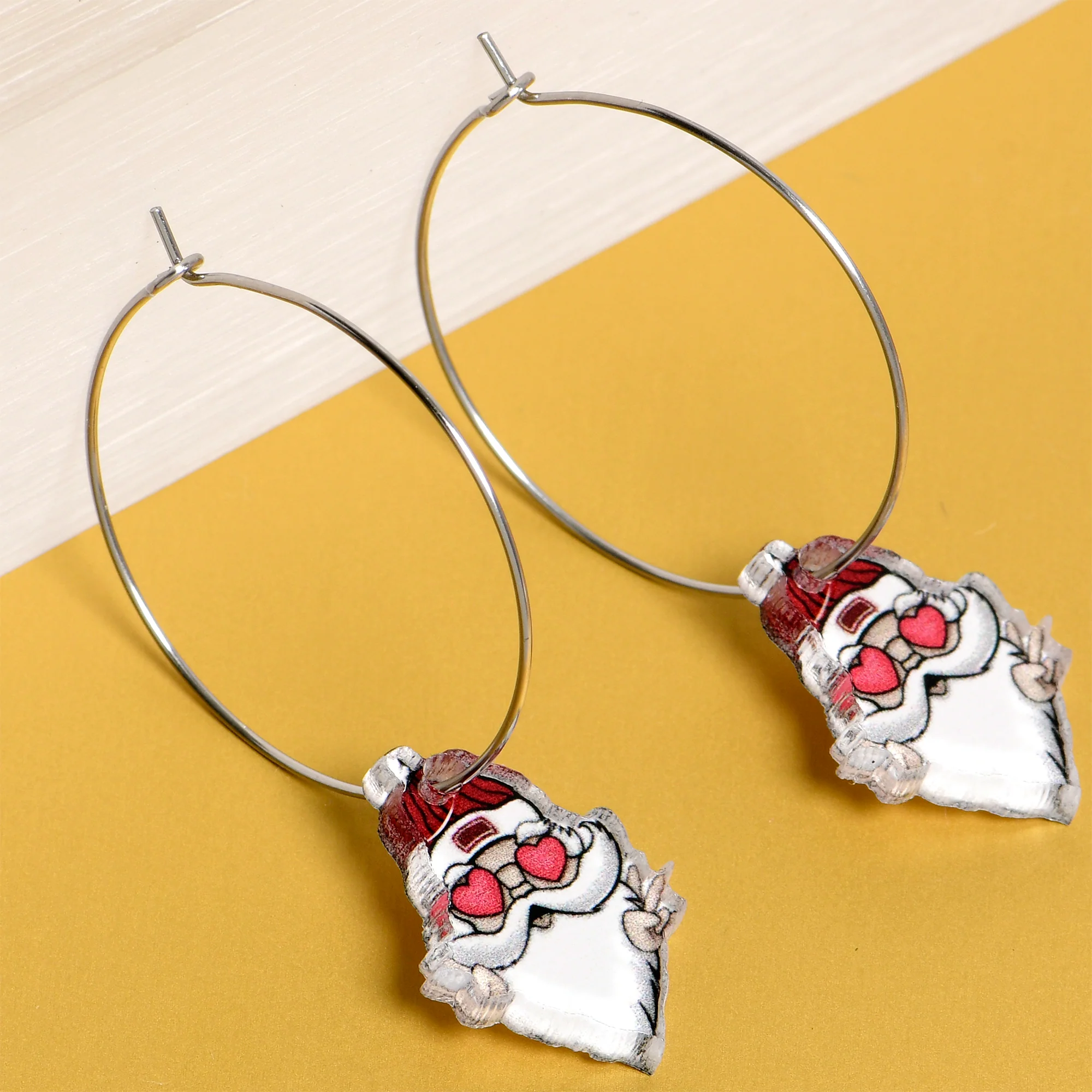 Peace Love Santa Dangle Christmas Hoop Earrings