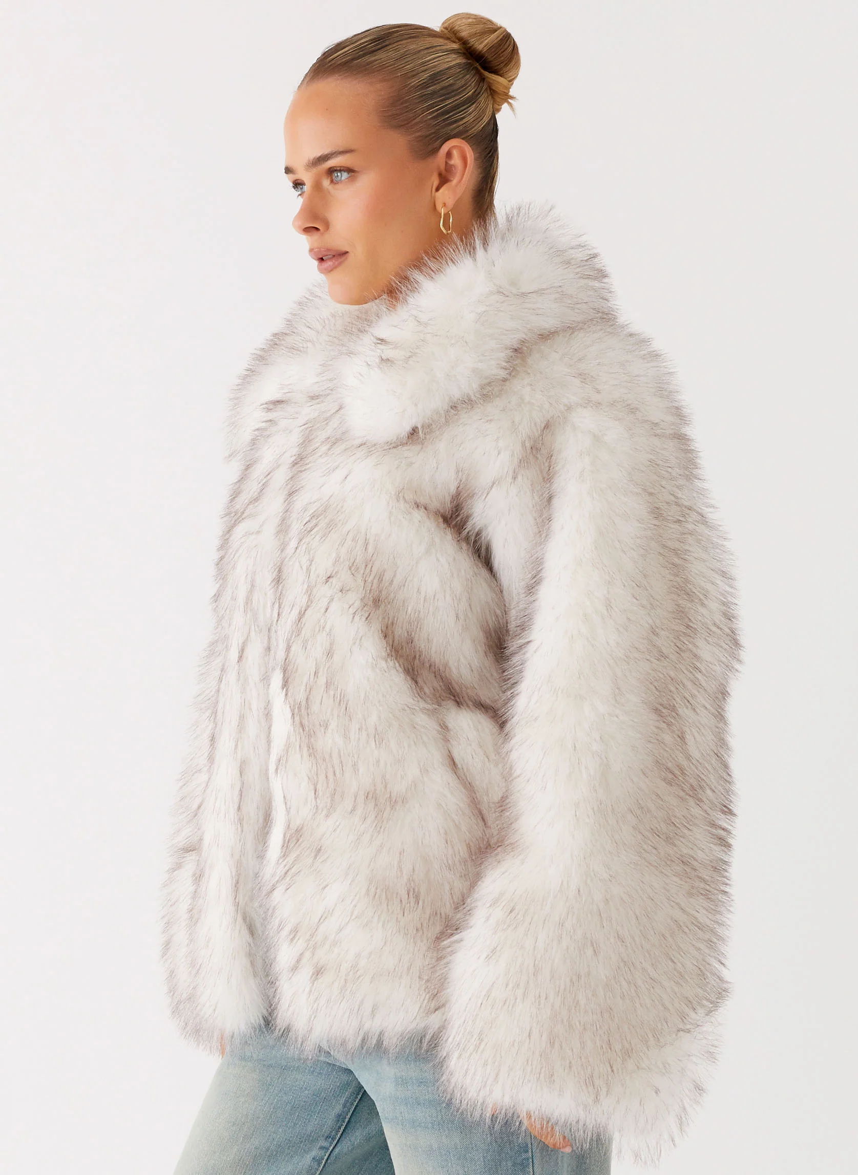 Faux Fur Jacket - White Grey