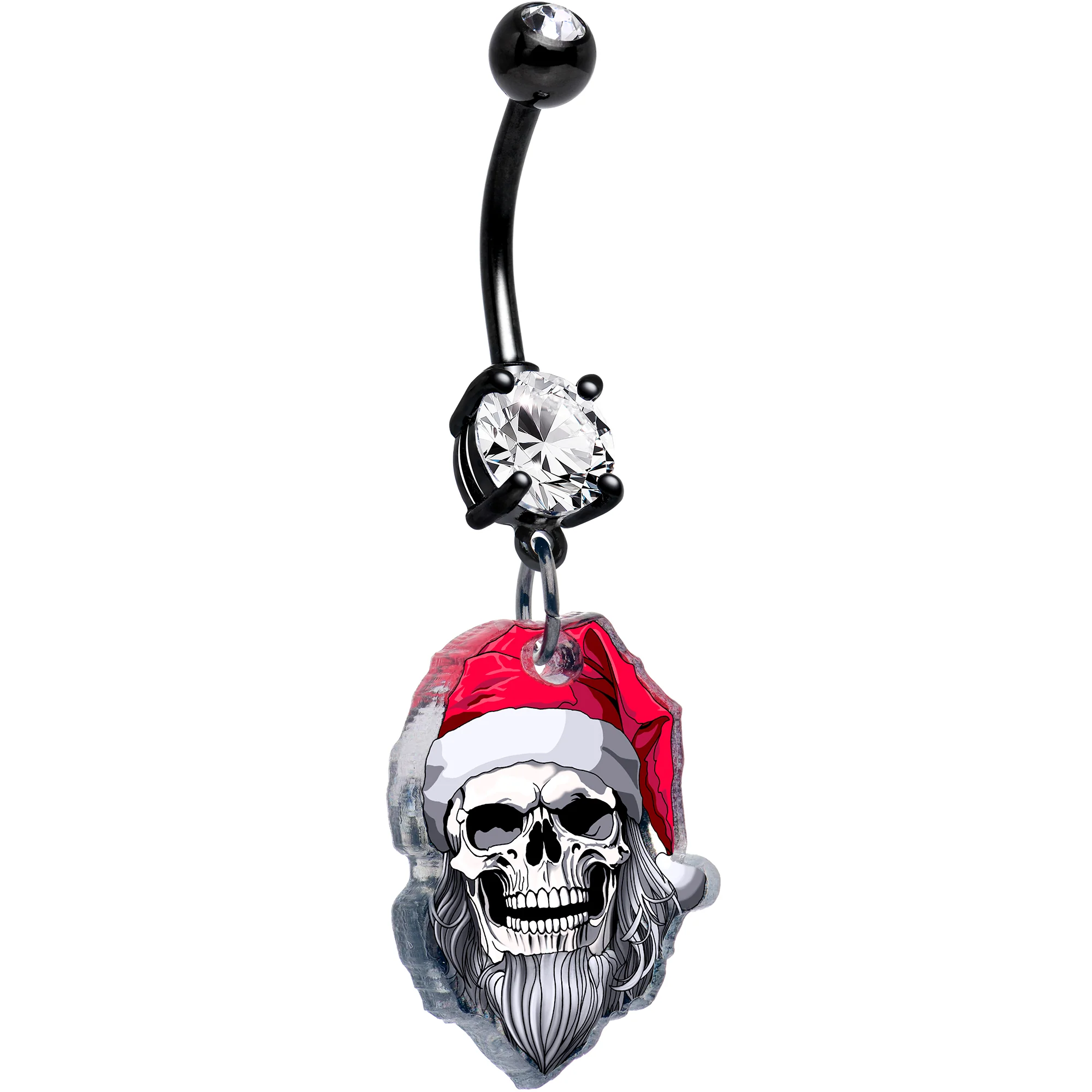 Black Double Gem Skeleton Santa Claus Dangle Christmas Belly Ring