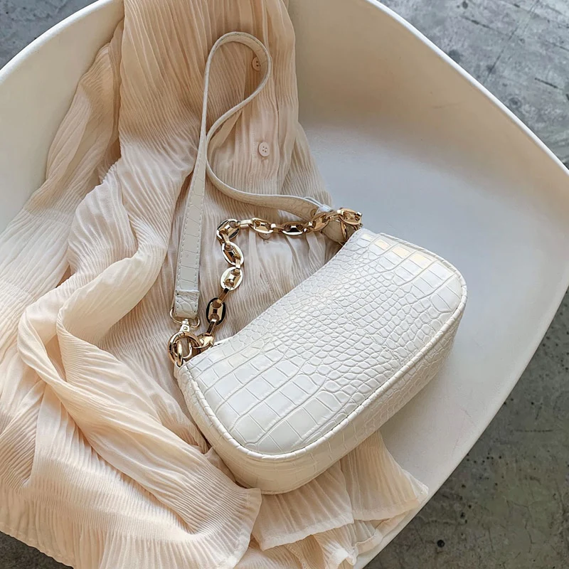 New Fashion Crocodile Pattern Baguette Bags MINI PU Leather Shoulder Bags