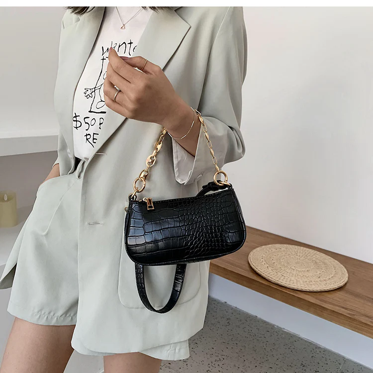 New Fashion Crocodile Pattern Baguette Bags MINI PU Leather Shoulder Bags