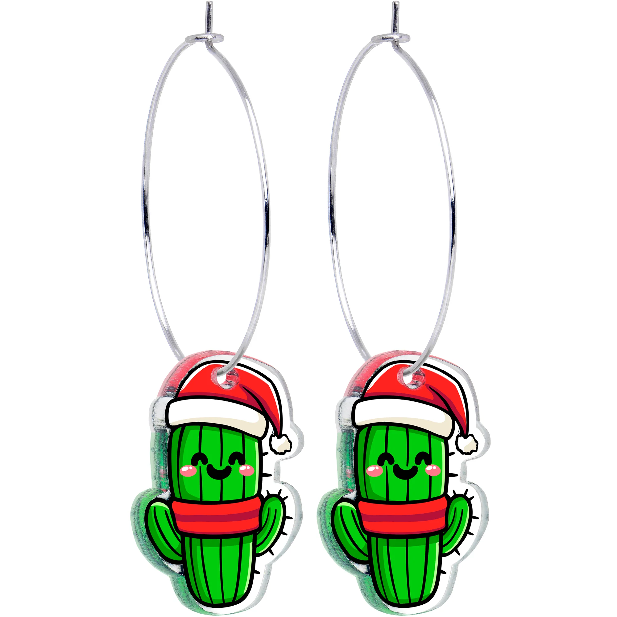 Christmas Cactus Dangle Holiday Hoop Earrings