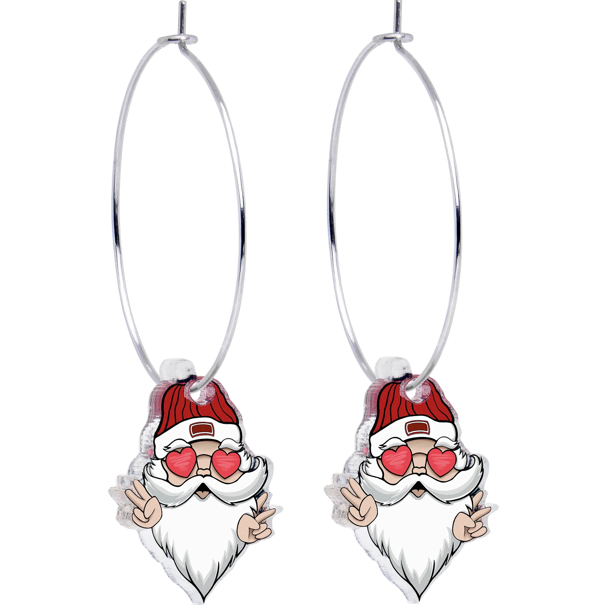 Peace Love Santa Dangle Christmas Hoop Earrings