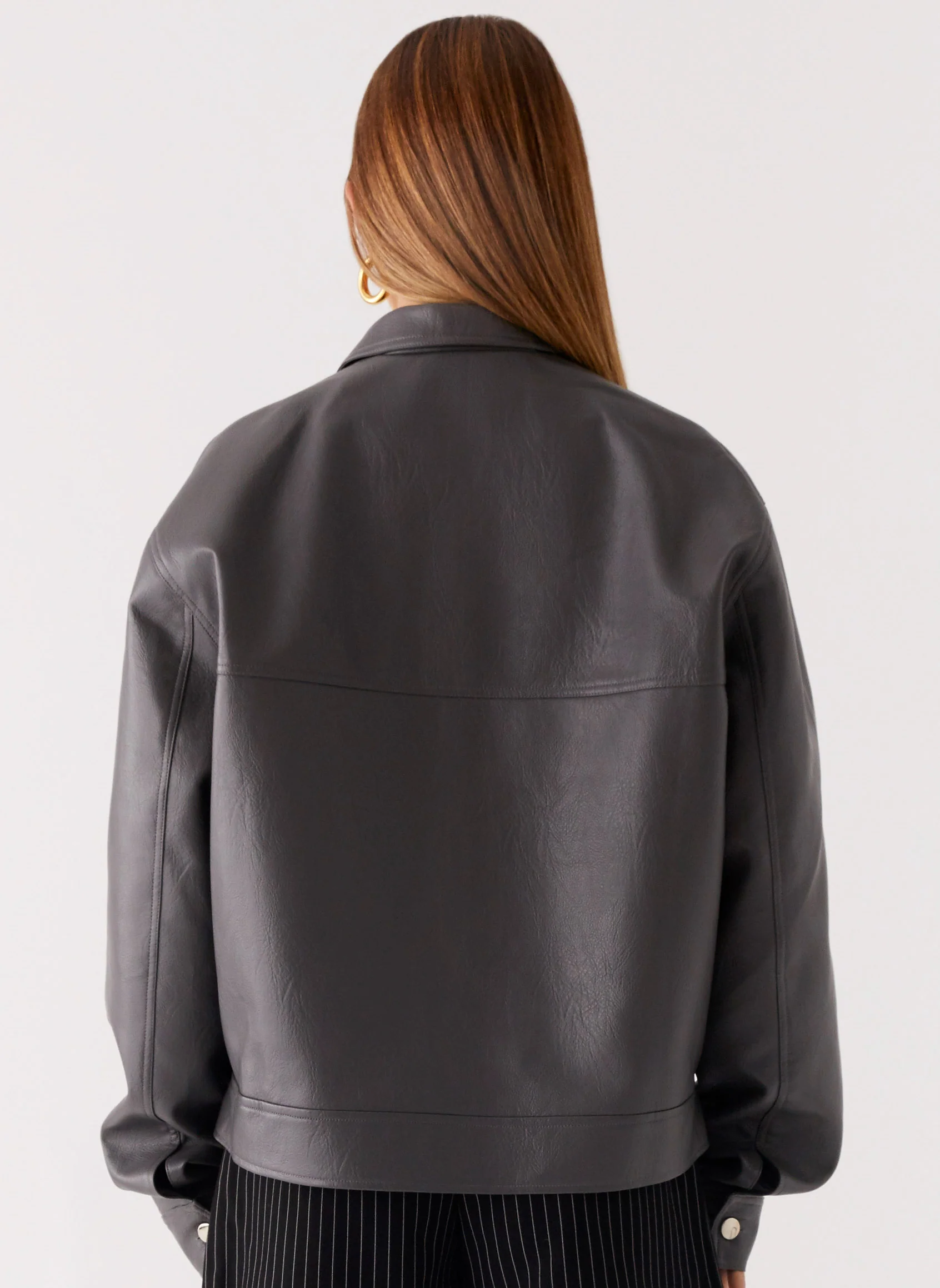 Faux Leather Bomber Jacket - Charcoal